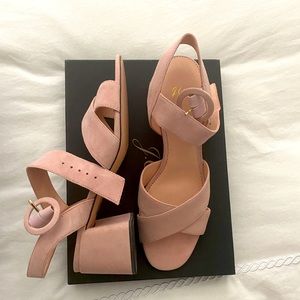 New, never worn, suede block heels